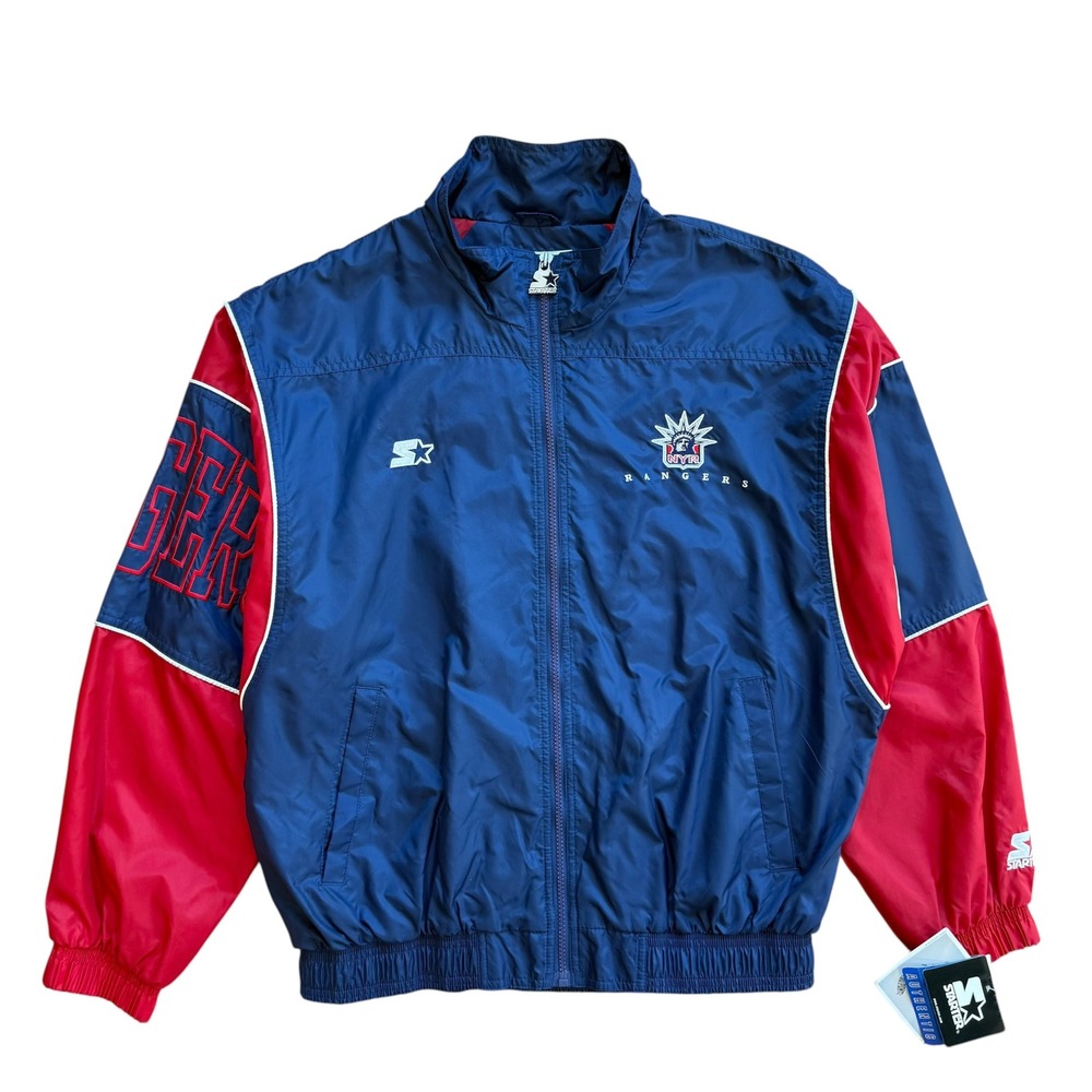 Vintage Starter New York Rangers NHL Windbreaker Jacket Blue Red Mens Medium NWT